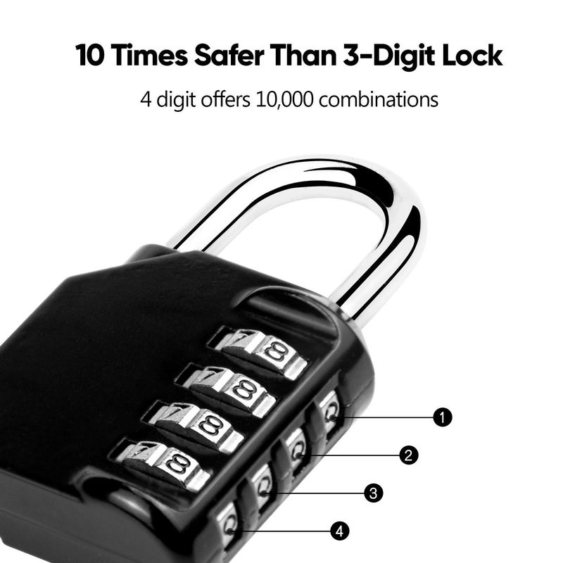 Hedume 4 Pack Combination Lock 4 Digit Padlock, for Gym, Sports, School & Employee Locker, Outdoor, Fence, Hasp and Storage(4 Color) - Image 2